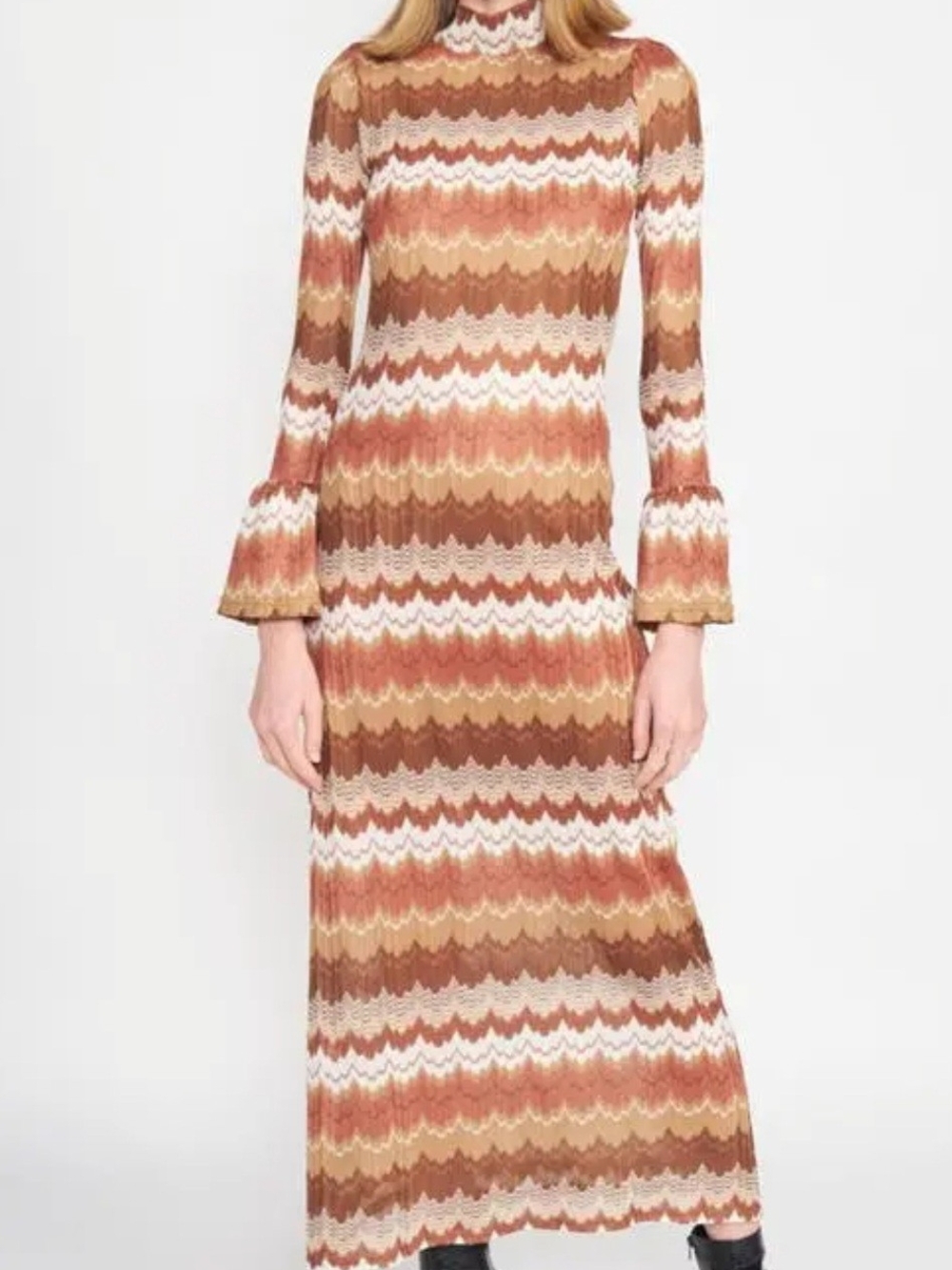 En Saison Le Voilier Chevron Striped Maxi Dress Women's S Brown Fall Festival